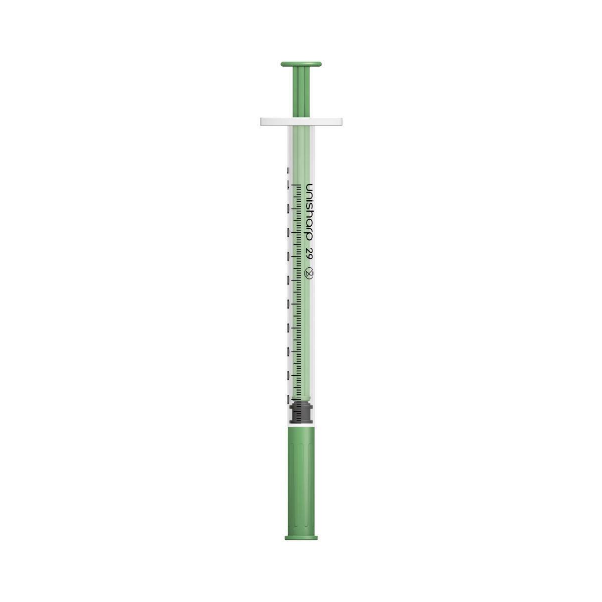 1 ml 0,5 tommer 29 g grønn Unisharp sprøyte og nål u100