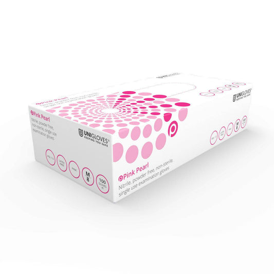 Unigloves rosa nitrilhansker perleboks med 100 stk (alle størrelser)