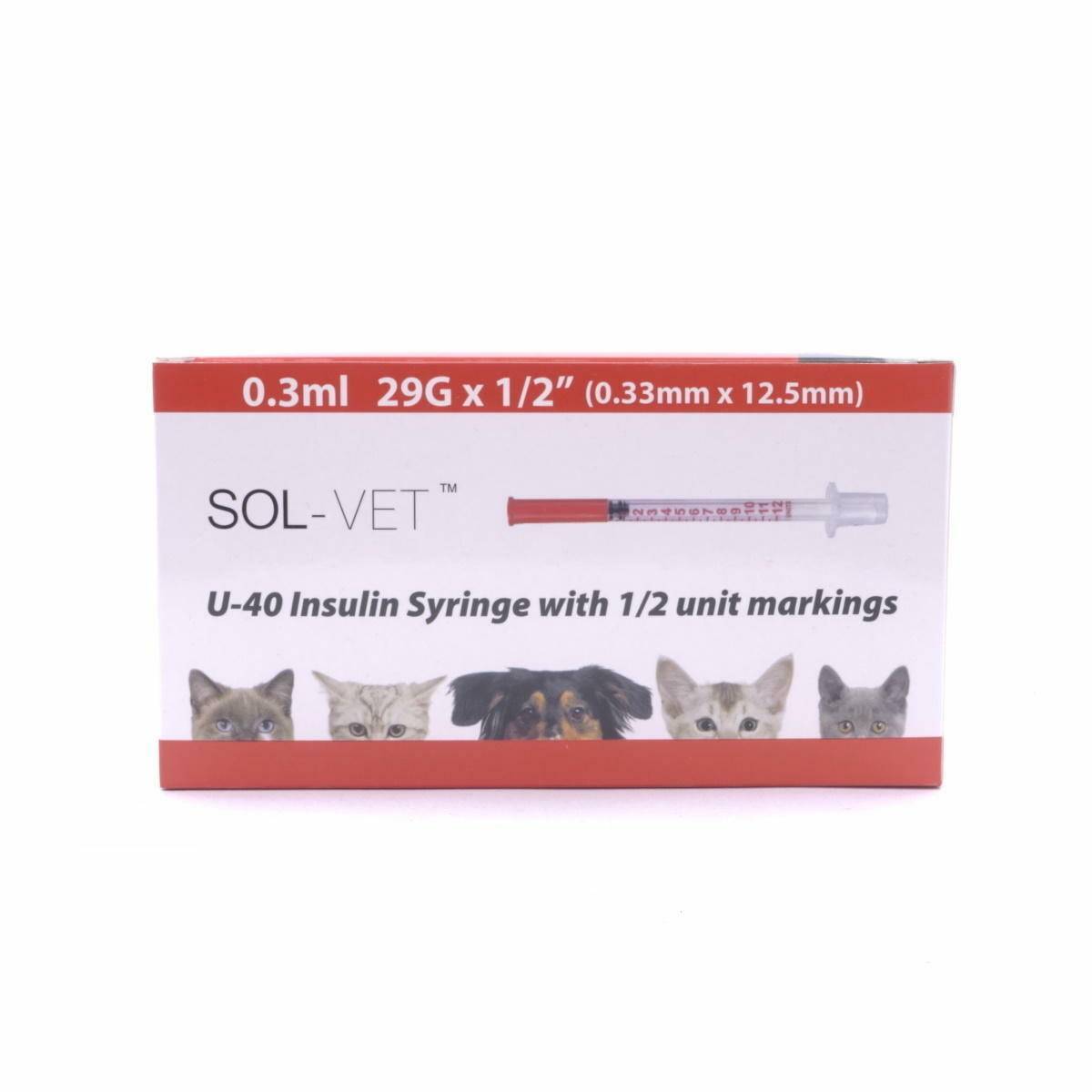 Sol-Vet 0,3 ml 29 g 0,5 tommer U40 sprøyte med fast nål