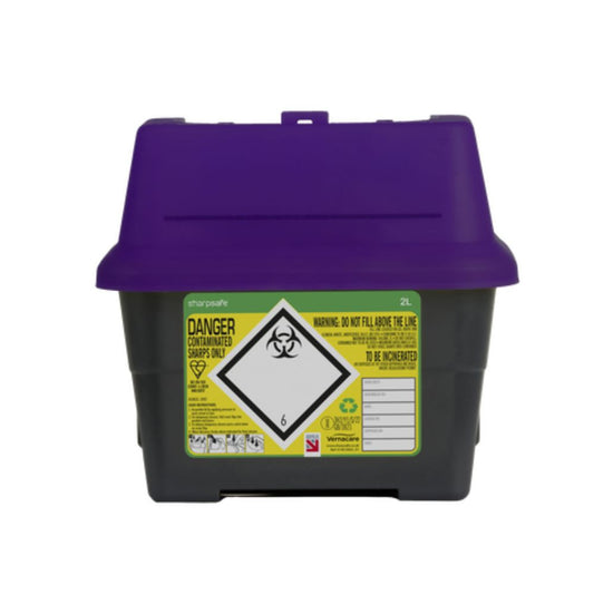 2 liter Sharpsafe lilla avfallsbeholder for skarpe gjenstander