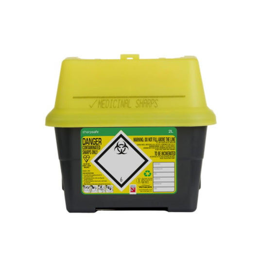 2 liter Sharpsafe gul avfallsbeholder for skarpe gjenstander