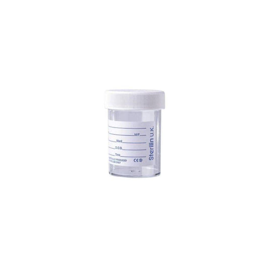 60ml Sterilin urinflaske med etikett