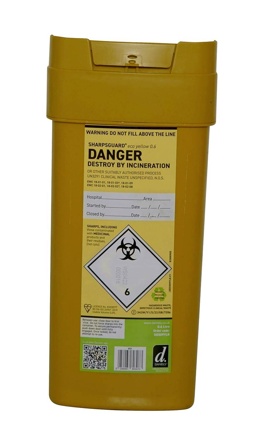 0,6 liter Sharpsguard Yellow Sharps Bin