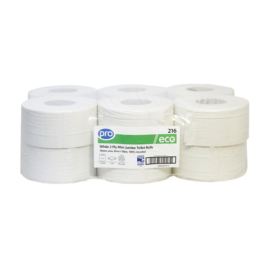 PRO Mini Jumbo Toilet Rolls 150m 76mm Core Pack of 12