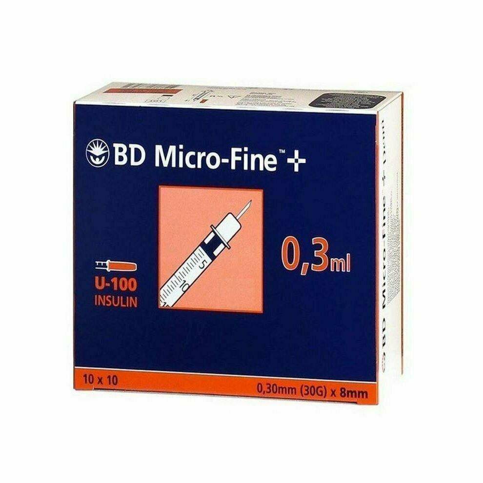 0,3ml 30g 8mm BD mikrofin sprøyte og nål u100