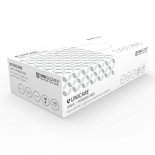 Unicare Clear Vinyl undersøkelseshansker (EN455) 100 hansker per boks
