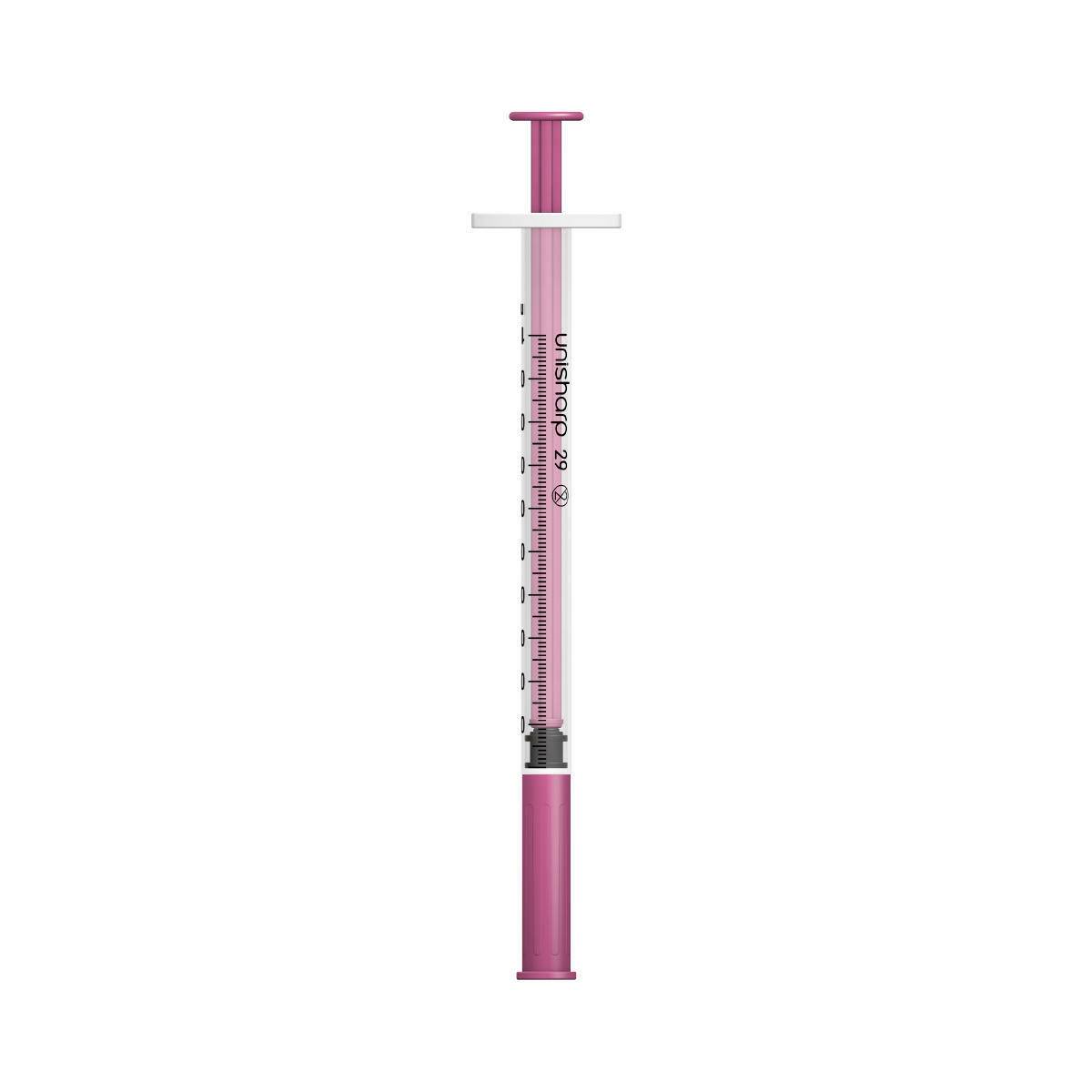 1 ml 0,5 tommer 29 g rosa Unisharp sprøyte og nål u100