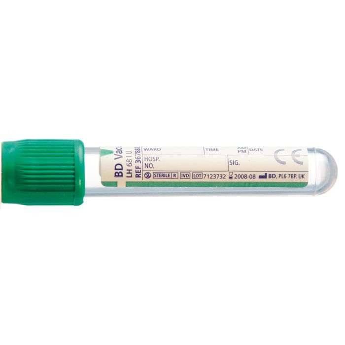 BD Vacutainer 6ml Plastic Lithium Heparin Tube Grønn Hemogard-lukking