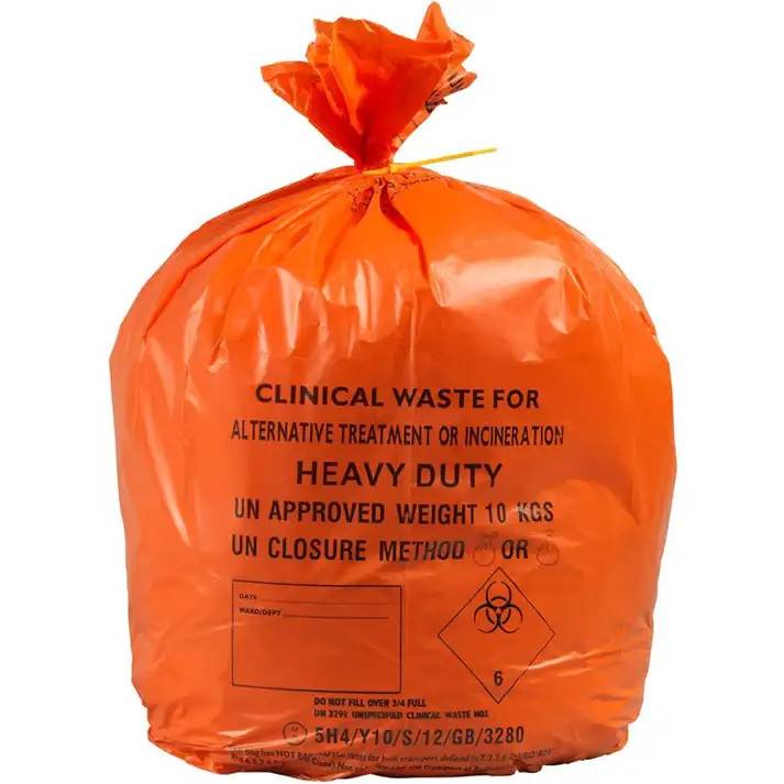 28 x 38 tommer Orange Duty kliniske avfallsposer 90 liter rull med 25