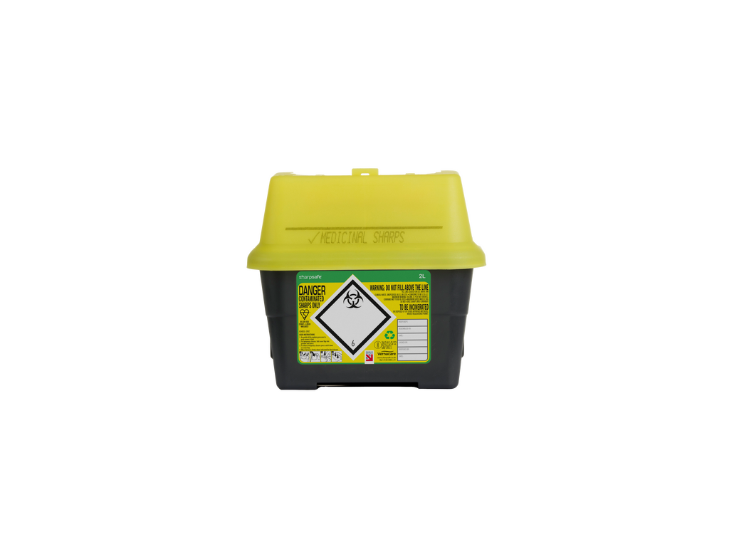 2 liter Sharpsafe gul avfallsbeholder for skarpe gjenstander