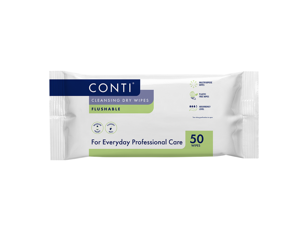 Conti Cleansing Dry Wipes Flushable Pakke med 50 stk