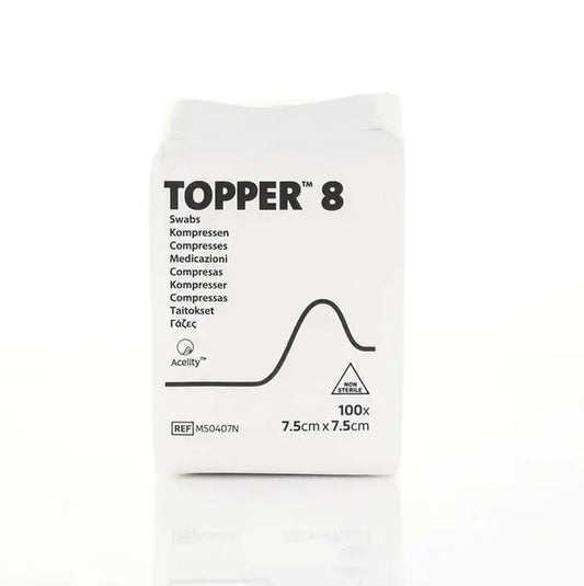 7,5 cm x 7,5 cm Topper 8 4-lags ikke-sterile vattpinner Pakke med 100 J&J