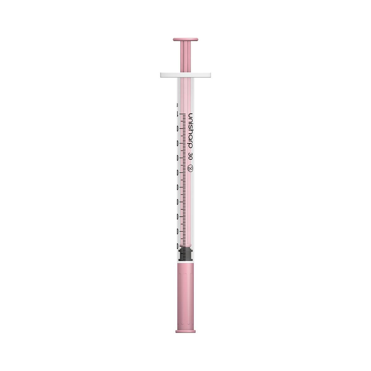 1 ml 0,5 tommer 30 g rosa Unisharp sprøyte og nål u100