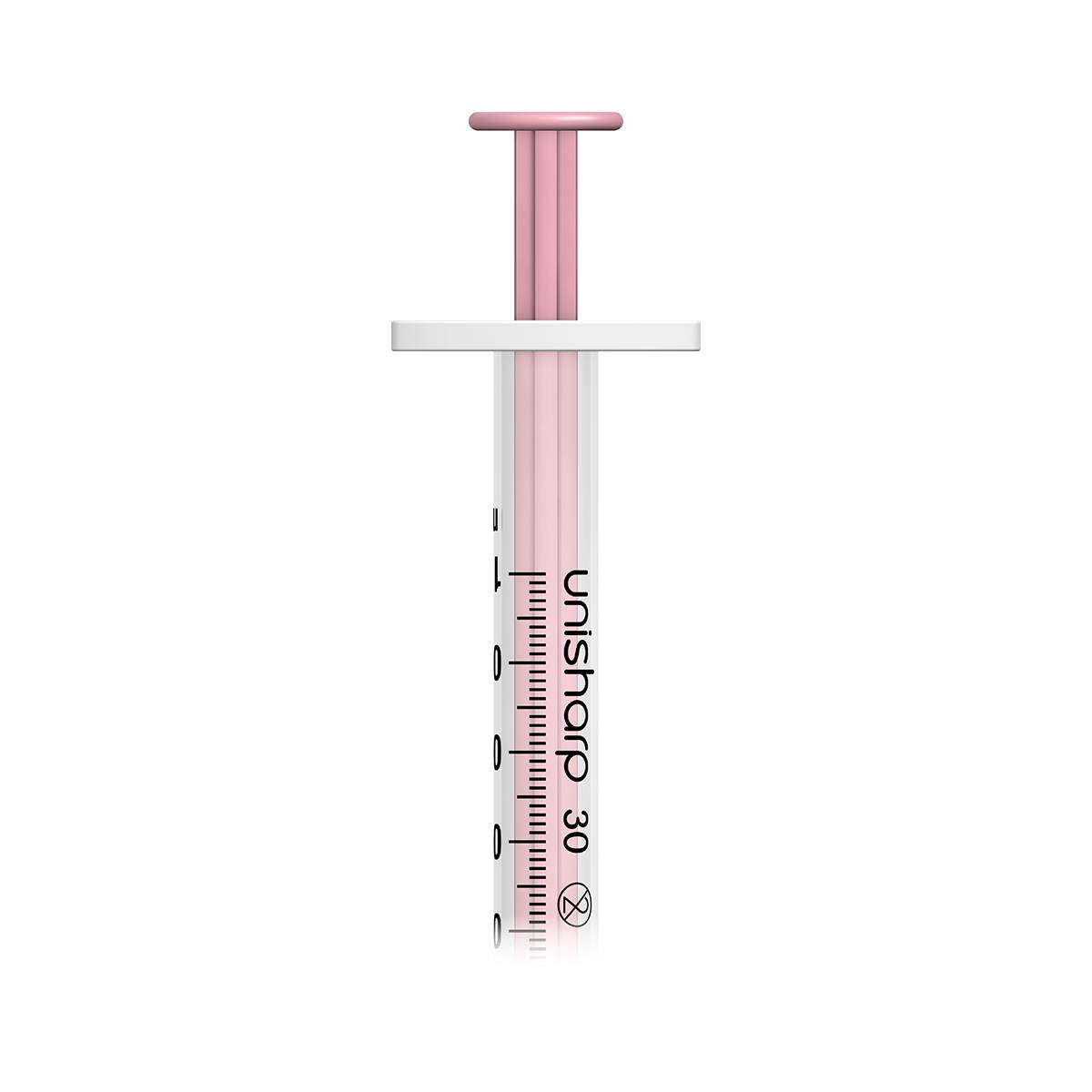 1 ml 0,5 tommer 30 g rosa Unisharp sprøyte og nål u100