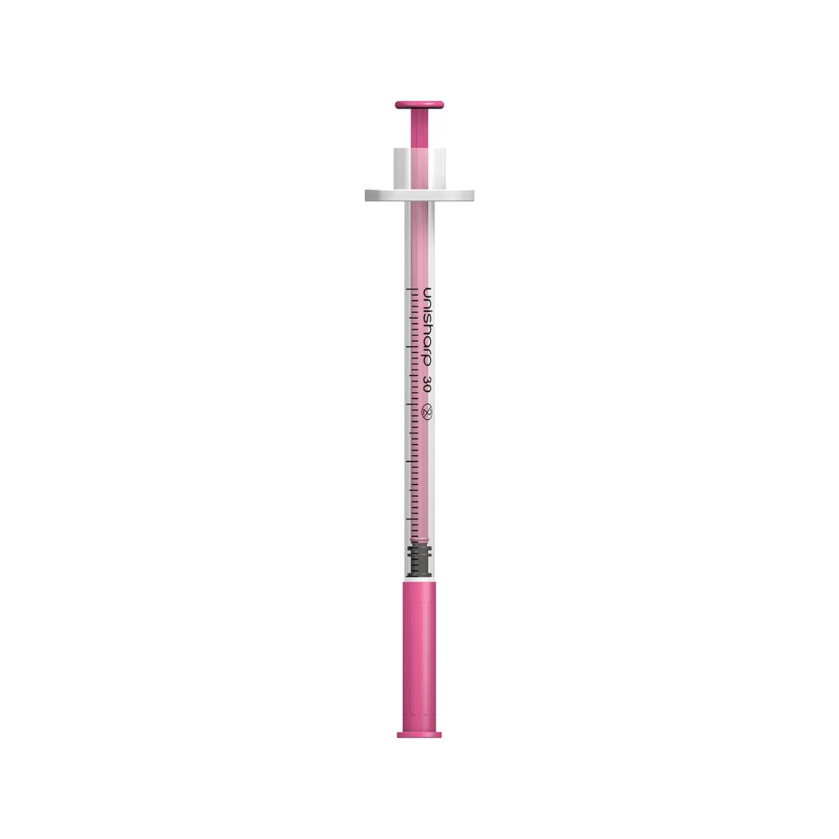 0,5 ml 0,5 tommer 30 g rosa Unisharp sprøyte og nål u100