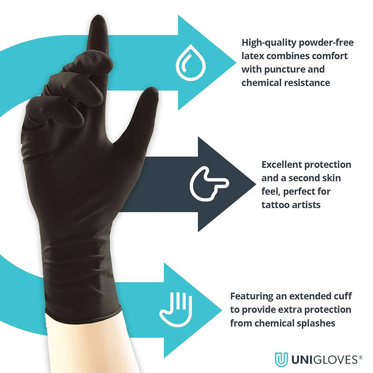 Unigloves Select Black Latex Long Cuff hansker