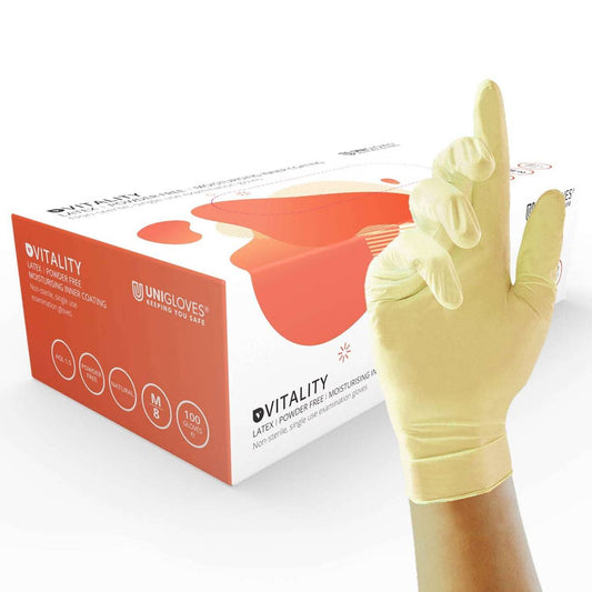 Unigloves Vitality Latex Gloves Fuktighetsgivende innerbelegg