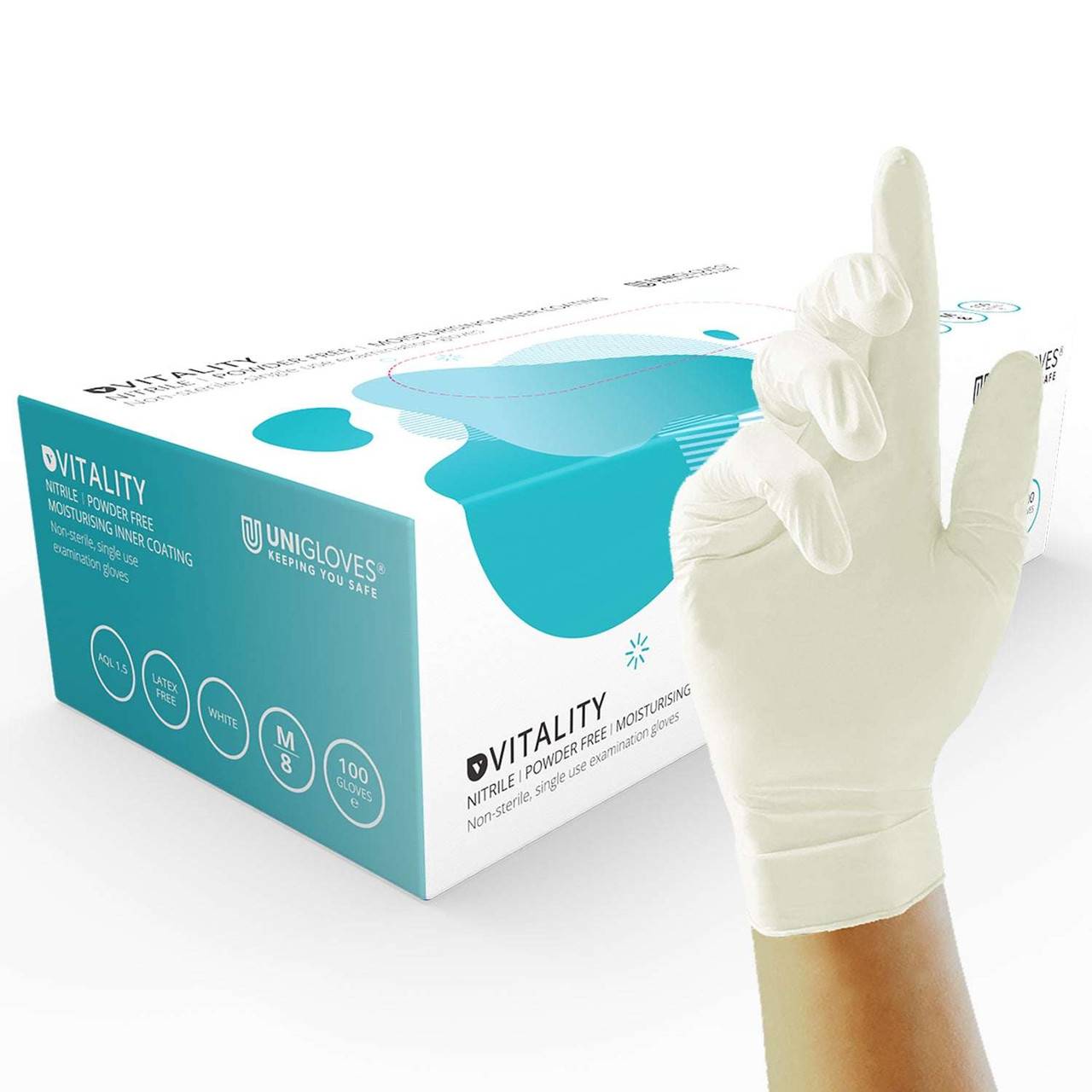 Unigloves Vitality Nitril Gloves Fuktighetsgivende indre belegg